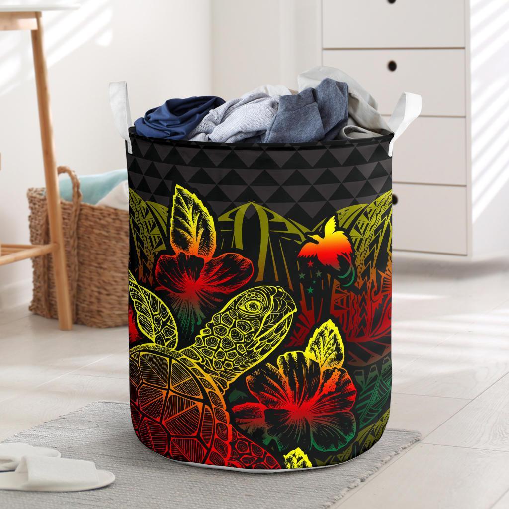 Papua New Guinea Laundry Basket - Polynesian Turtle Hibiscus Reggae Laundry Basket One Size Reggae - Polynesian Pride
