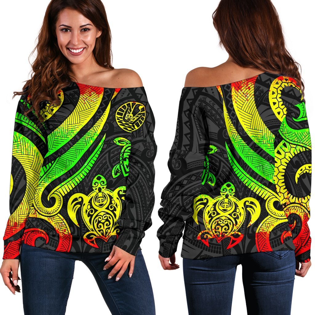 Tahiti Polynesian Women Of Shoulder Sweater - Reggae Tentacle Turtle Art - Polynesian Pride