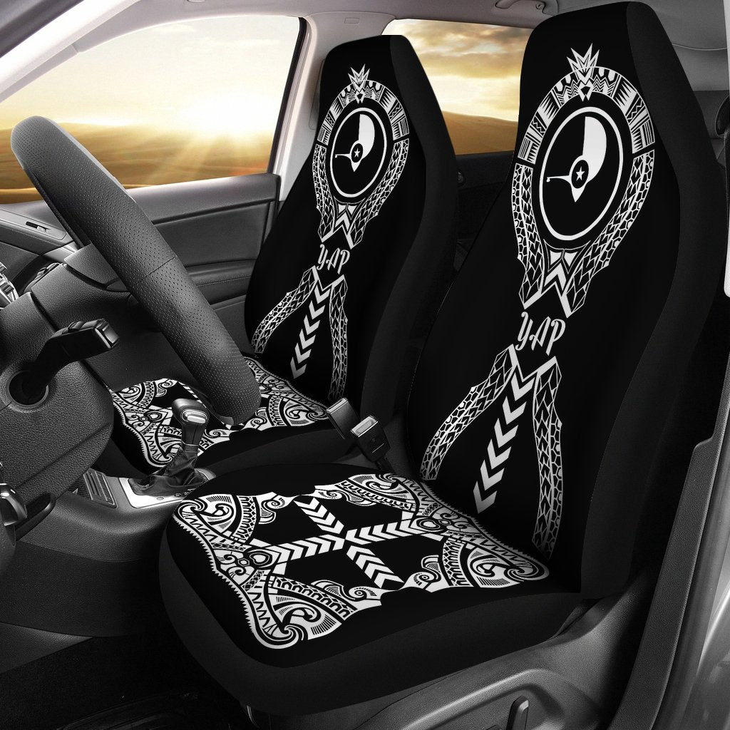 Yap Car Seat Covers - Yap Flag Micronesian Tribal Universal Fit Black - Polynesian Pride