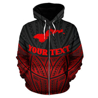 American Samoa Polynesian Custom Zip up Hoodie Red Black Pride Map and Seal - Polynesian Pride