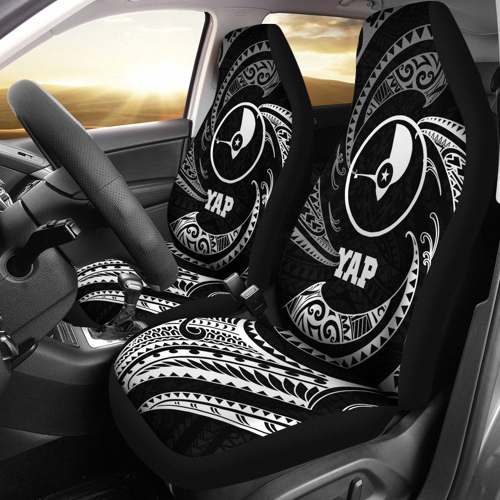 Yap Micronesia Car Seat Covers - White Tribal Wave Universal Fit White - Polynesian Pride