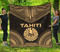 Tahiti Premium Quilt - Tahiti Flag Polynesian Chief Gold Version Gold - Polynesian Pride
