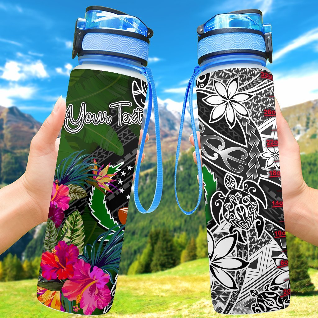 Pohnpei Custom Personalised Hydro Tracking Bottle - Turtle Plumeria Banana Leaf Hydro Tracking Bottle 32oz Large Black - Polynesian Pride