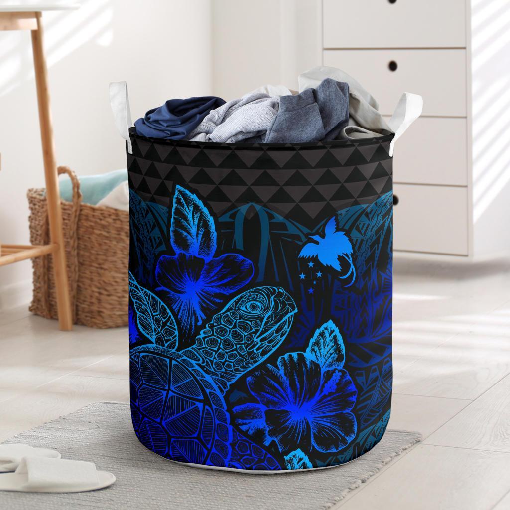 Papua New Guinea Laundry Basket - Polynesian Turtle Hibiscus Blue Laundry Basket One Size Blue - Polynesian Pride