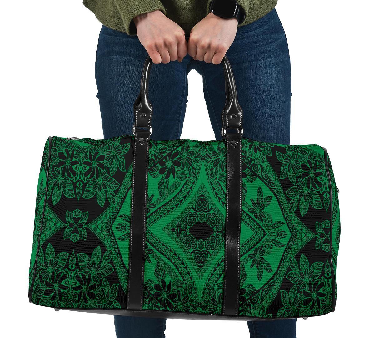 Polynesian Plumeria Mix Green Black Hawaii Travel Bag Travel Bag One size Green - Polynesian Pride