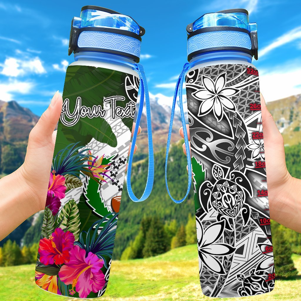 Pohnpei Custom Personalised Hydro Tracking Bottle White - Turtle Plumeria Banana Leaf Hydro Tracking Bottle 32oz Large White - Polynesian Pride