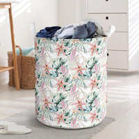 Tropical Pattern With Orchids Leaves And Gold Chains Hawaii Laundry Basket AH Laundry Basket - 1 One Size Gold - Polynesian Pride