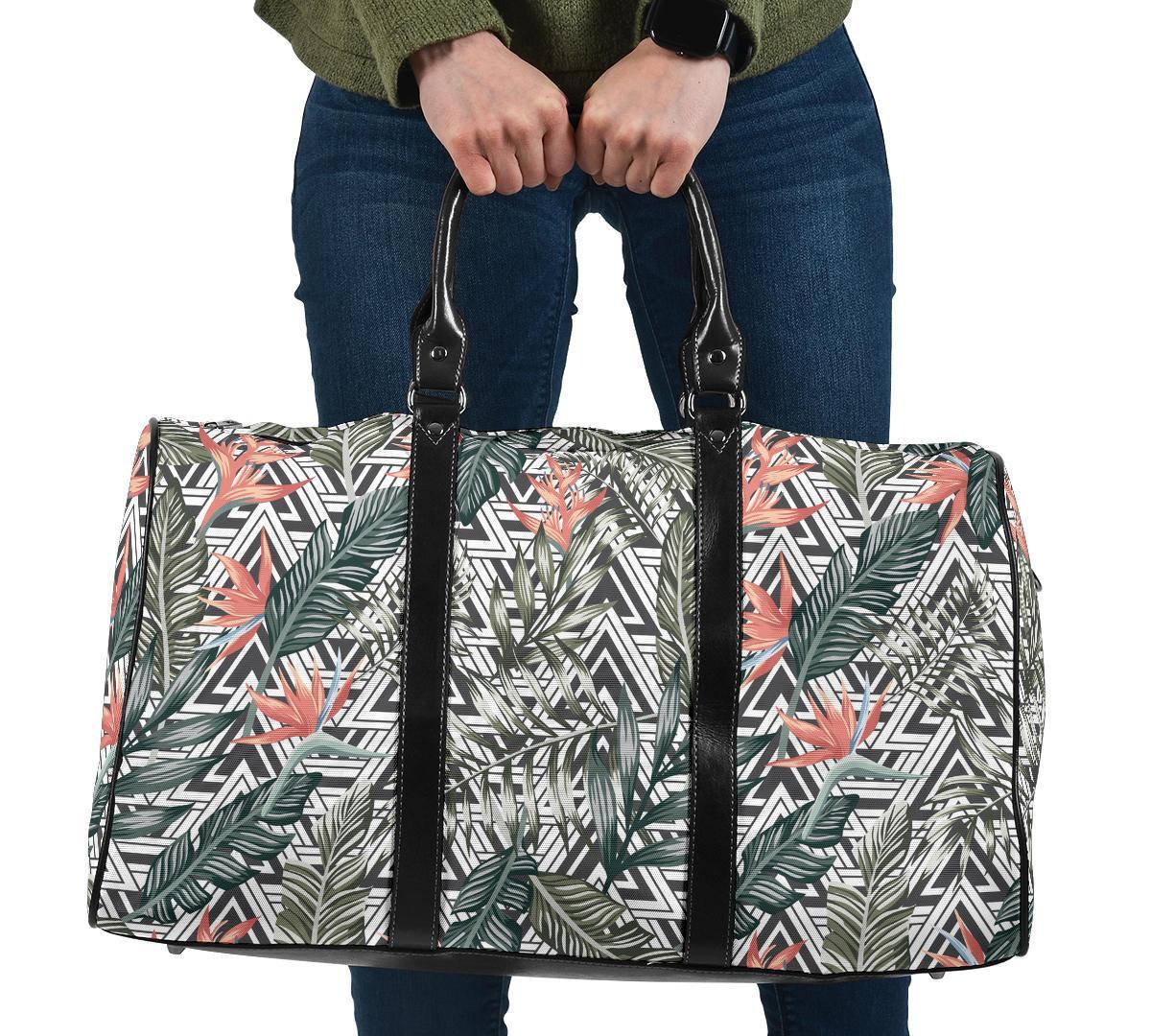 Tropical Palm Leaves And Flowers Hawaii Travel Bag Travel Bag One size Black - Polynesian Pride