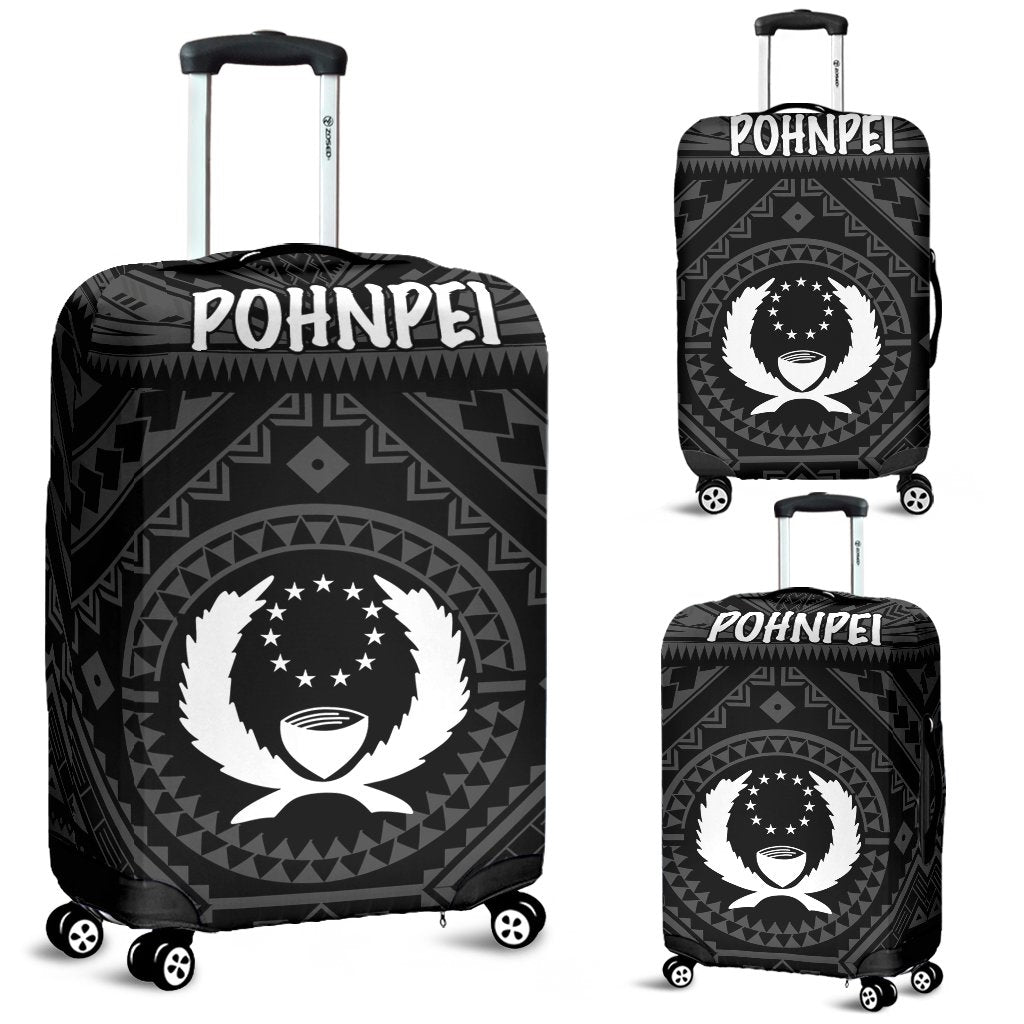 Pohnpei Luggage Covers - Pohnpei Seal With Polynesian Tattoo Style ( Black) - Polynesian Pride