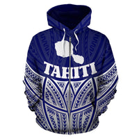 Tahiti Polynesian Zip up Hoodie Blue Pride Map and Seal - Polynesian Pride