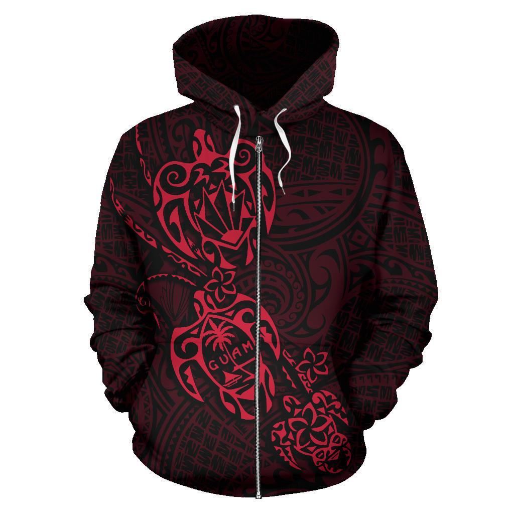 Zip up Hoodie Guam Family Turtles Map Polynesian Red - Polynesian Pride