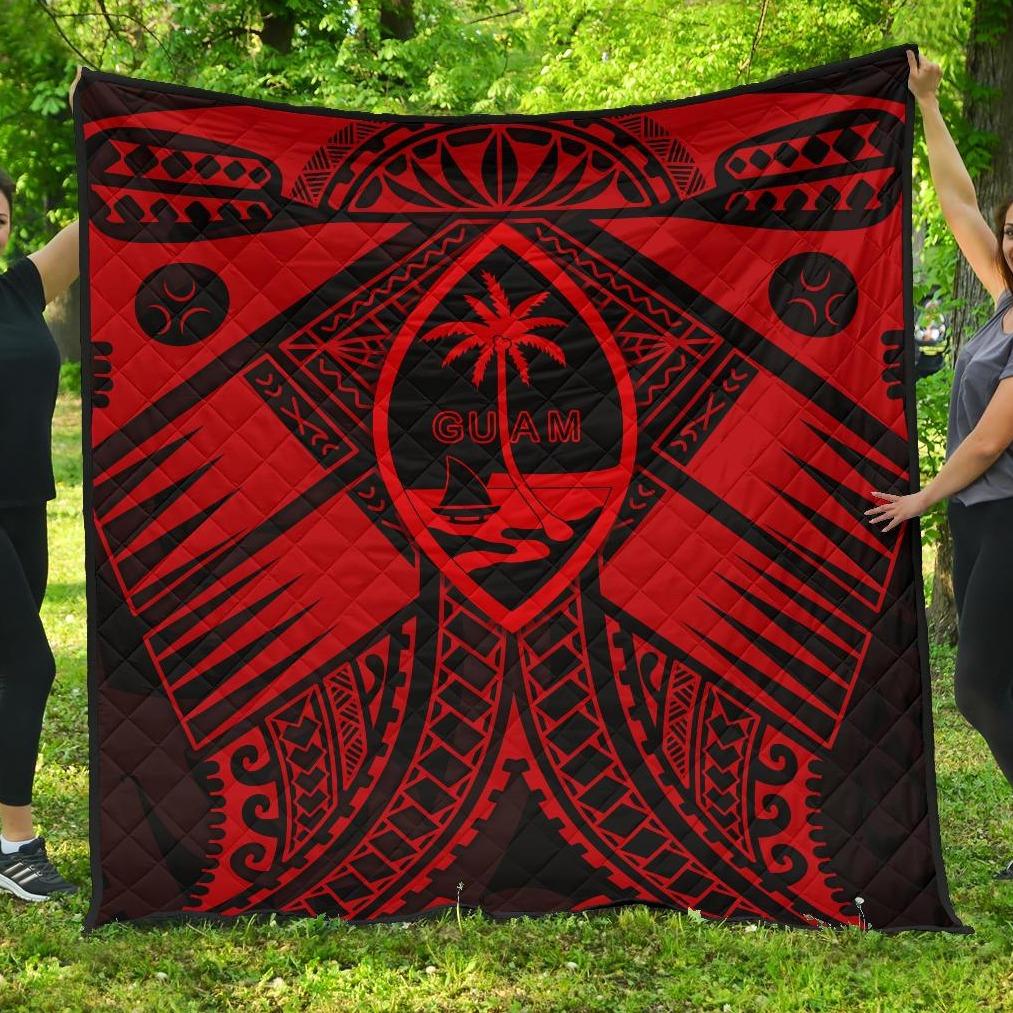 Guam Polynesian Premium Quilt - Guam Red Seal with Polynesian Tattoo Red - Polynesian Pride