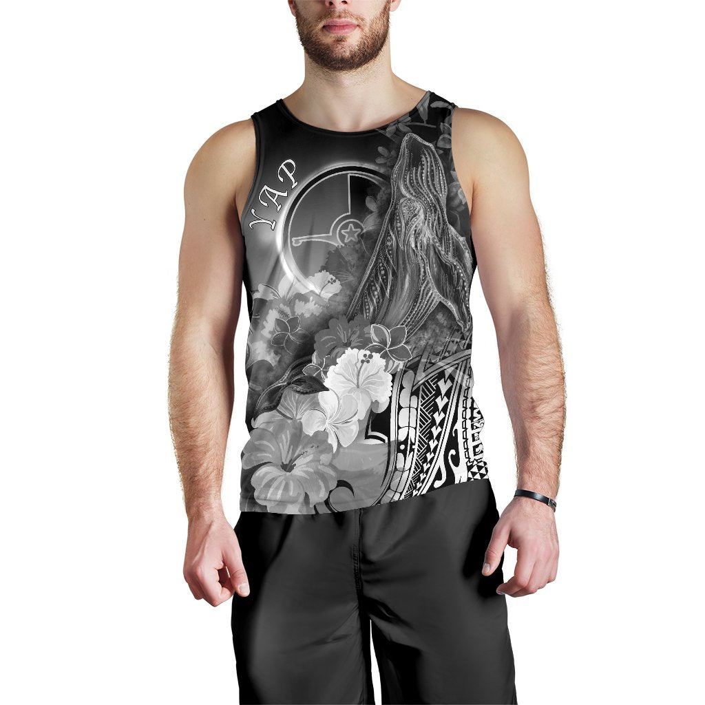 Yap Men's Tank Top - Humpback Whale with Tropical Flowers (White) - Polynesian Pride