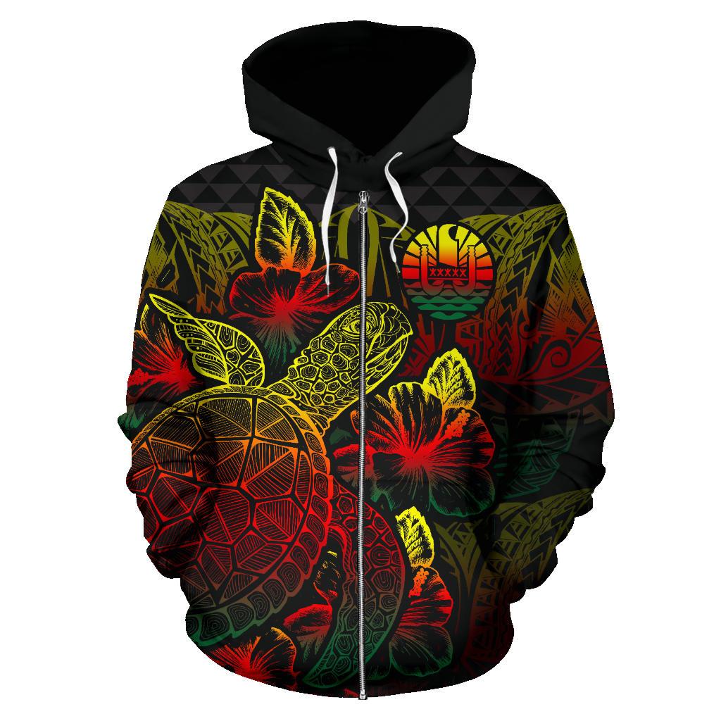Tahiti Polynesian Zip up Hoodie Turtle Hibiscus Reggae - Polynesian Pride