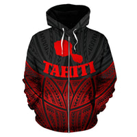 Tahiti Polynesian Zip up Hoodie Red Black Pride Map and Seal - Polynesian Pride