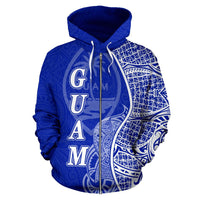 Guam Polynesian Zip up Hoodie Coconut Tree Blue - Polynesian Pride