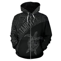 Tahiti Zip up Hoodie Tahiti Turtle Mermaid Polynesian Tattoo Black Version - Polynesian Pride