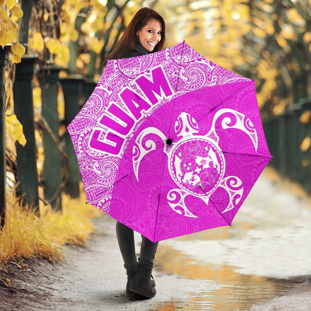 Guam Umbrella Turtle Coat of Arms Polynesian Pattern White Pink - Polynesian Pride