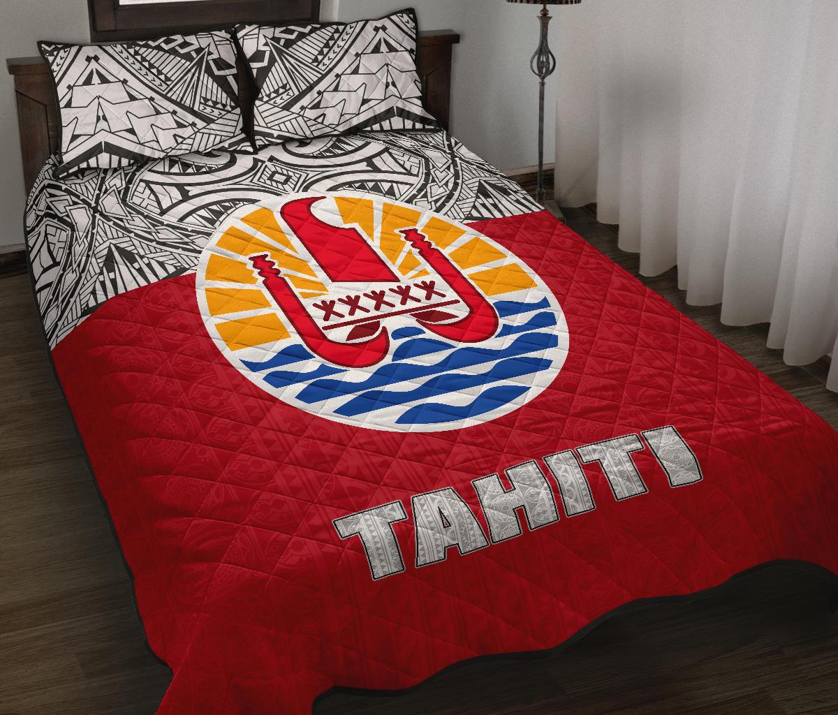 Tahiti Polynesian Quilt Bed Set - Tahiti Flag Polynesian Tattoo - Polynesian Pride