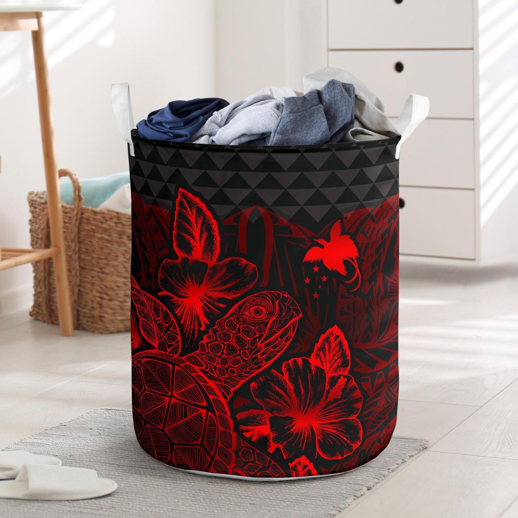 Papua New Guinea Laundry Basket - Polynesian Turtle Hibiscus Red Laundry Basket One Size Red - Polynesian Pride