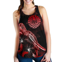 Tahiti Polynesian Women Tank Top - Turtle With Blooming Hibiscus Red - Polynesian Pride