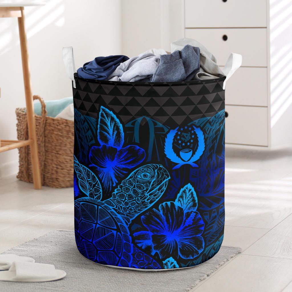 Pohnpei Laundry Basket - Polynesian Turtle Hibiscus Blue Laundry Basket One Size Blue - Polynesian Pride