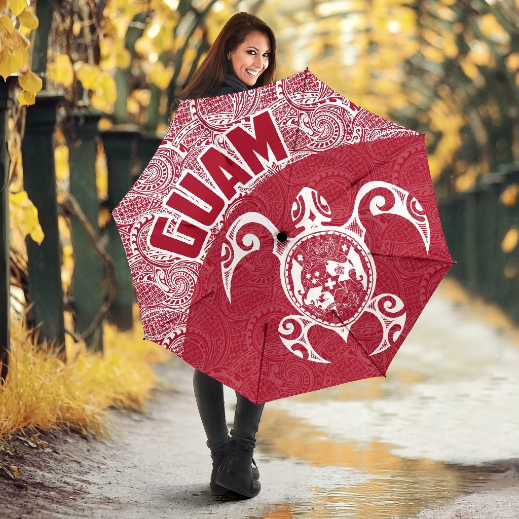 Guam Umbrella Turtle Coat of Arms Polynesian Pattern White Red - Polynesian Pride