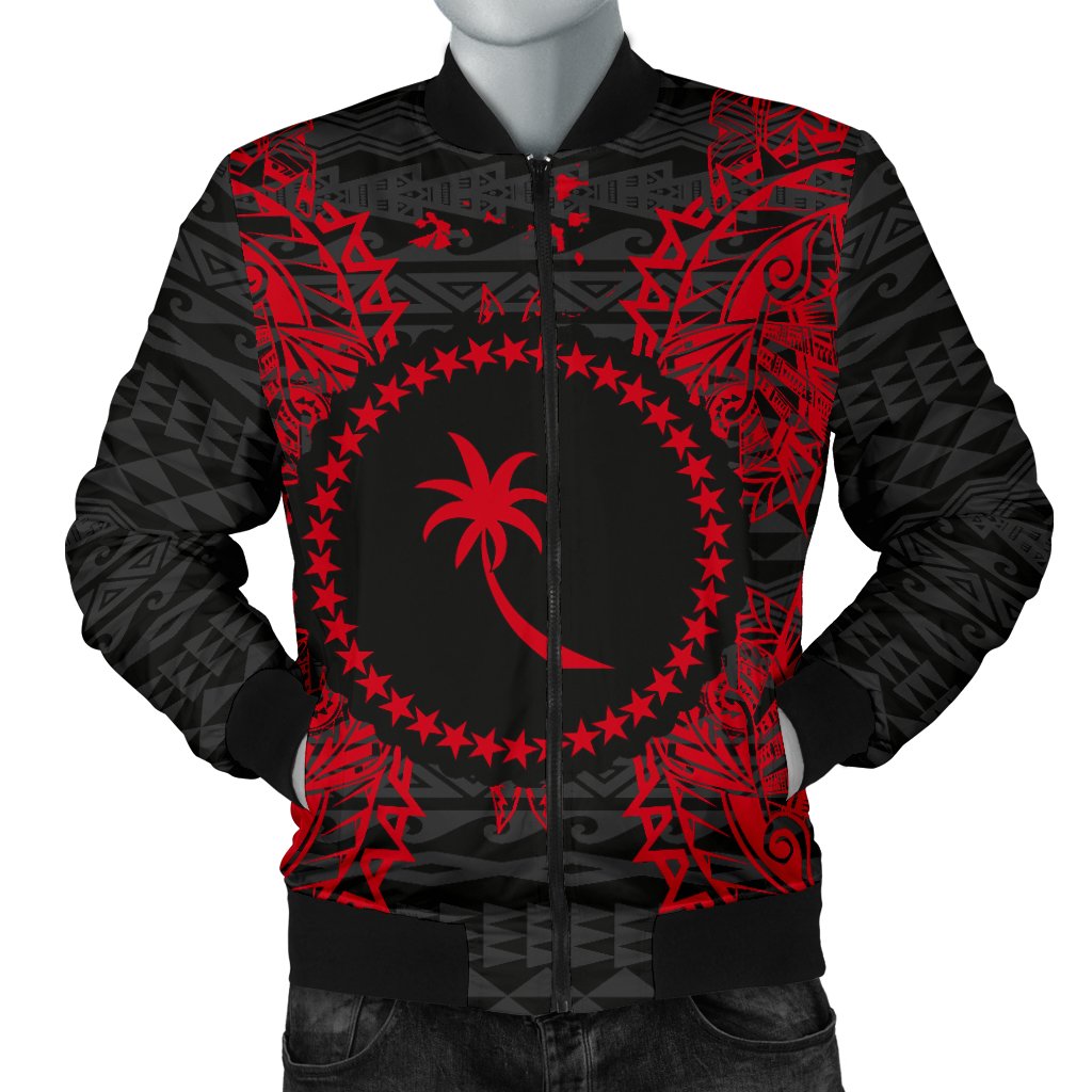 Chuuk Polynesian Men's Bomber Jacket Map Red Red - Polynesian Pride