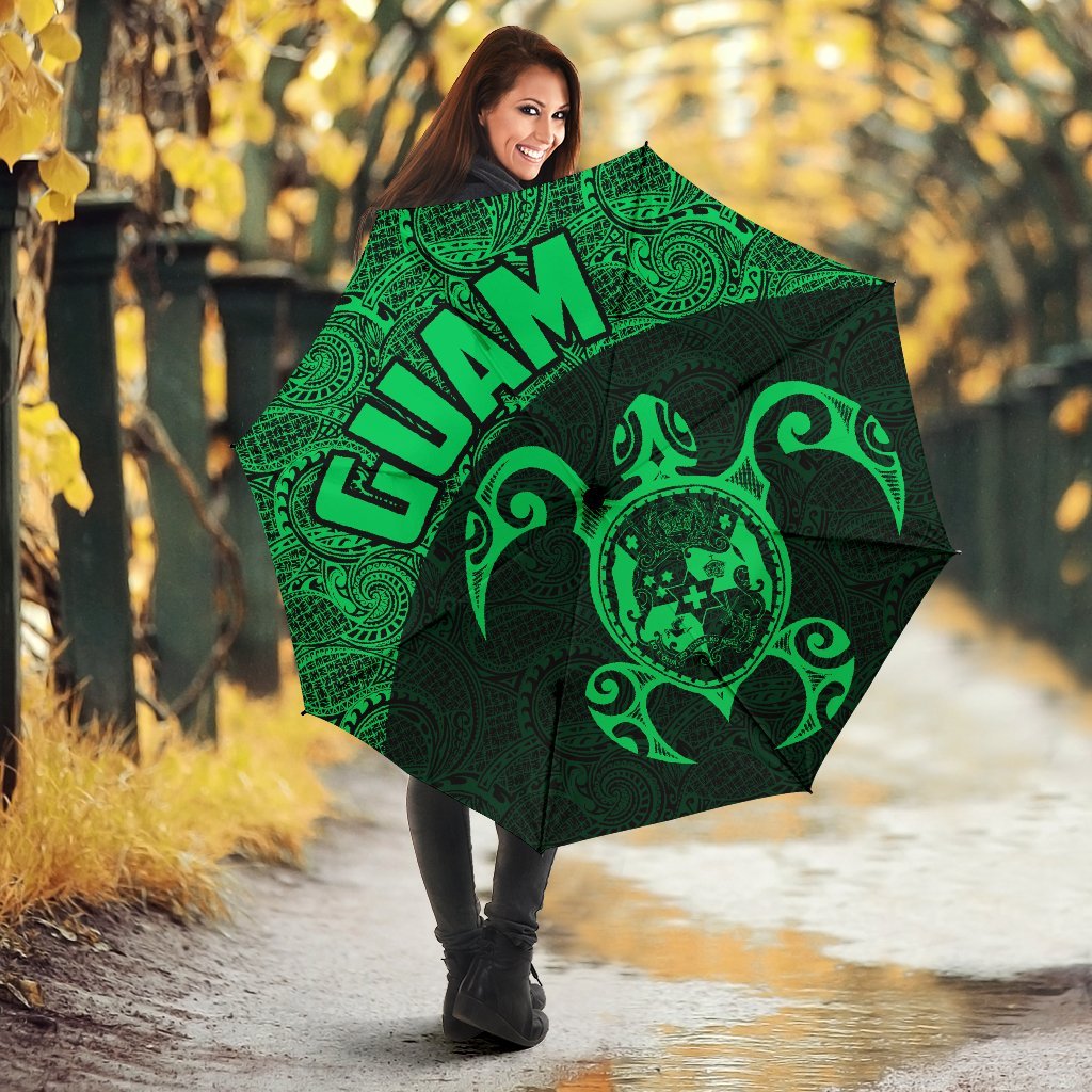Guam Umbrella Turtle Coat of Arms Polynesian Pattern Green - Polynesian Pride