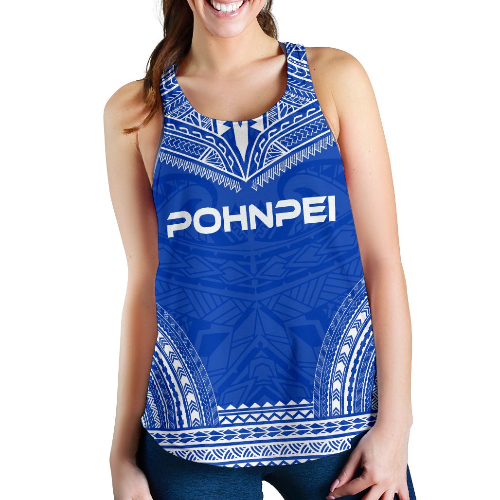 Pohnpei Women's Racerback Tank - Polynesian Chief Flag Version Blue - Polynesian Pride