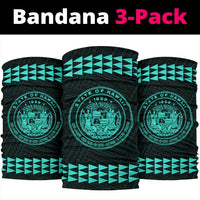 Hawaii Kakau Polynesian Coat Of Arms Bandana 3 - Pack - Turquoise - Polynesian Pride