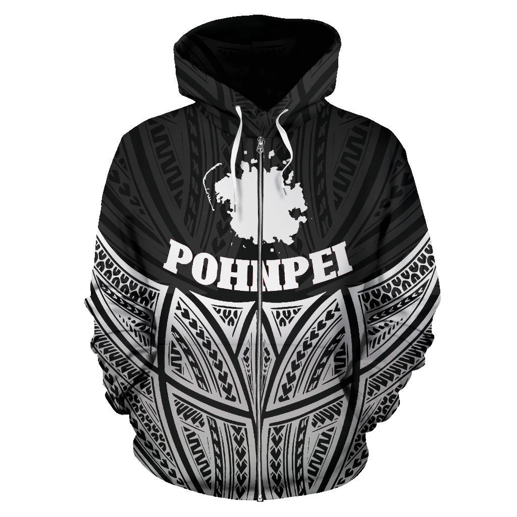 Pohnpei Polynesian Zip up Hoodie Black Pride Map and Seal - Polynesian Pride
