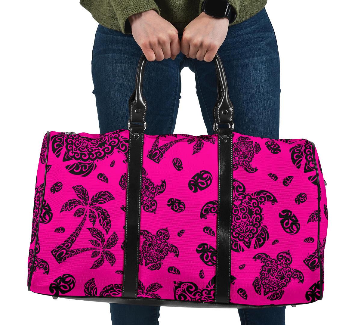 Polynesian Turtle Palm And Sea Pebbles Pink Hawaii Travel Bag - Polynesian Pride