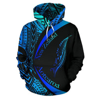 New Zealand Silver Fern Hoodie - Maori Tattoo Circle Style Blue Pullover Hoodie Black - Polynesian Pride