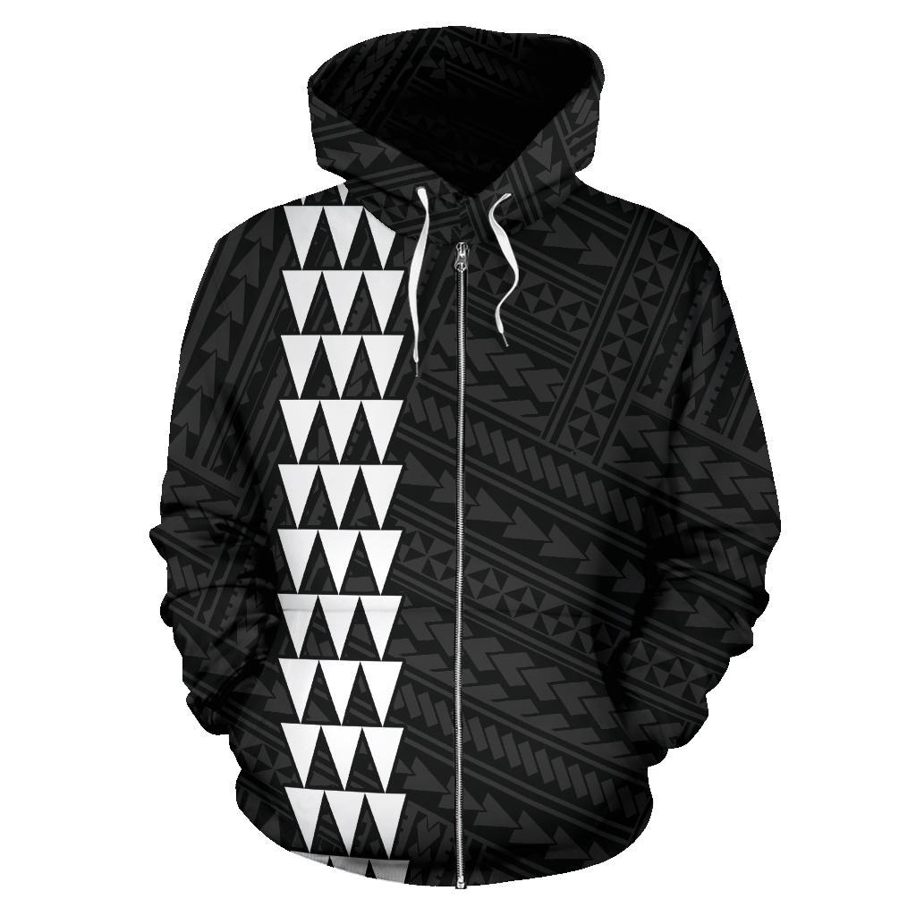 Polynesian Kakau Kanaka Maoli Map of Hawaii Custom Zip Hoodie White - Polynesian Pride