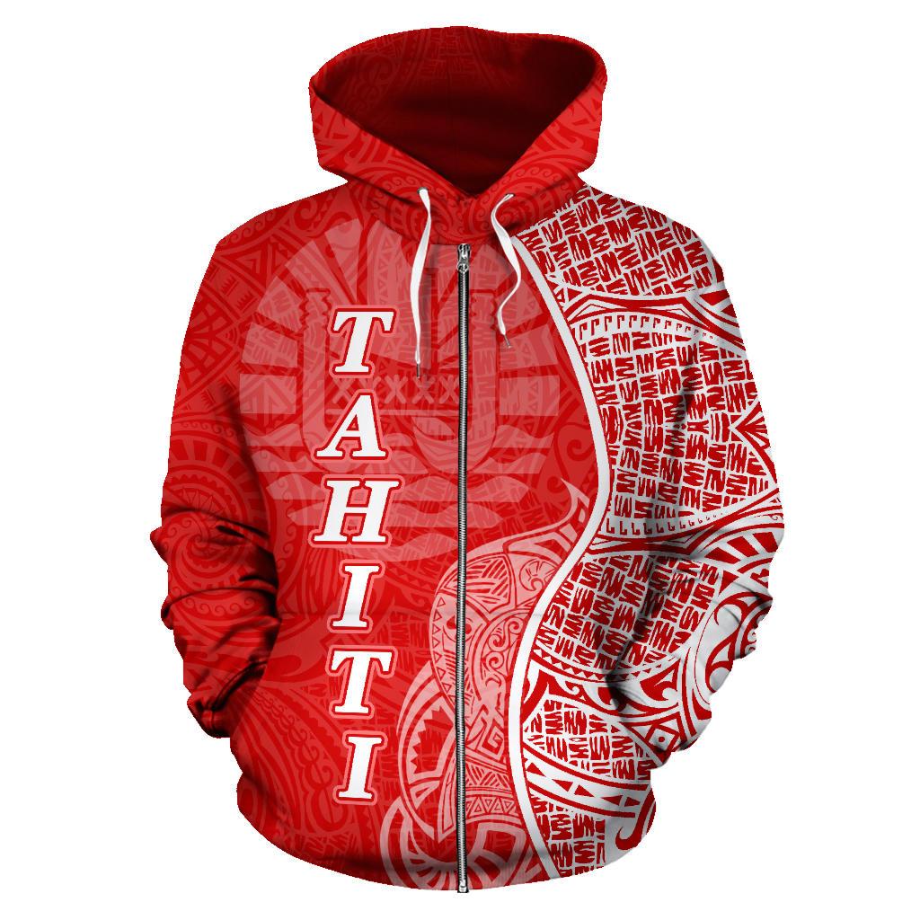 Tahiti Polynesian Zip up Hoodie Coconut Tree Red and White - Polynesian Pride