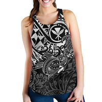Polynesian Hawaii (Kanaka Maoli) Women's Racerback Tank - Black Turtle Hibiscus Flowing - Polynesian Pride