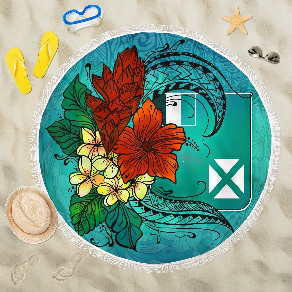 Wallis and Futuna Beach Blanket - Tropical Flowers Style Beach Blanket - Wallis and Futuna - Polynesian Pride