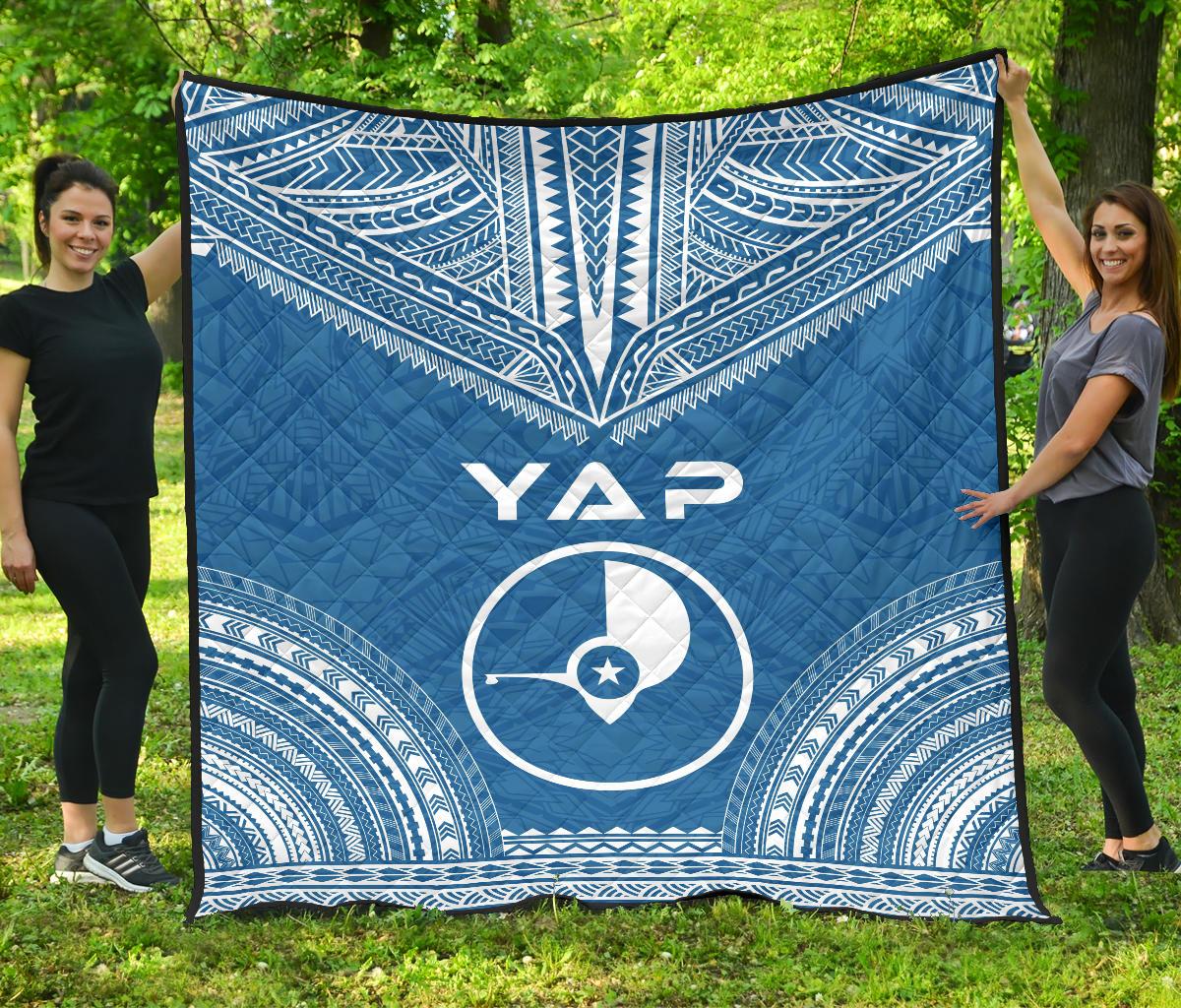 Yap Premium Quilt - Yap Flag Polynesian Chief BLue Version Blue - Polynesian Pride