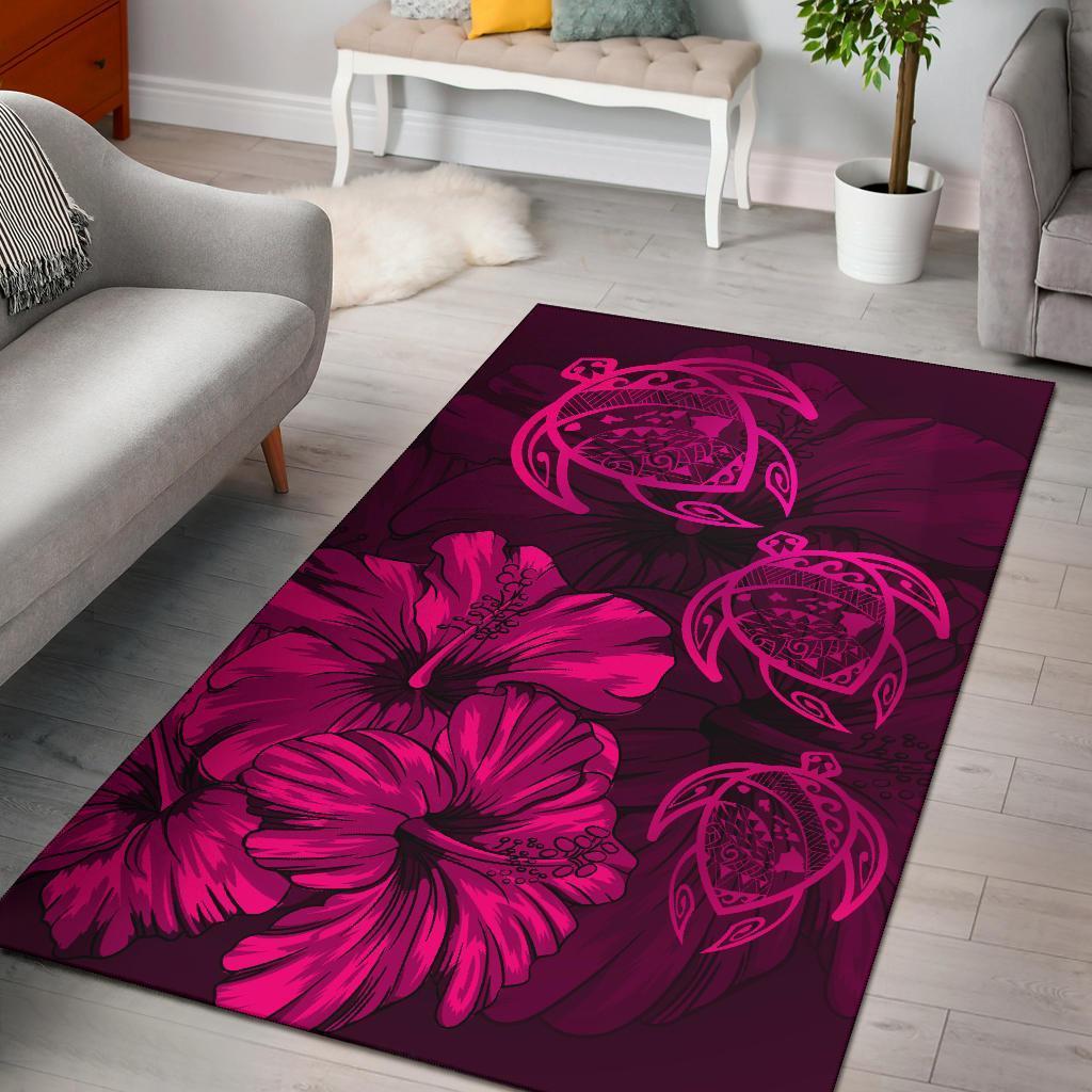 Hawaiian Map Hibiscus Flowers Vintage Polynesian Rug AH Rug Pink - Polynesian Pride