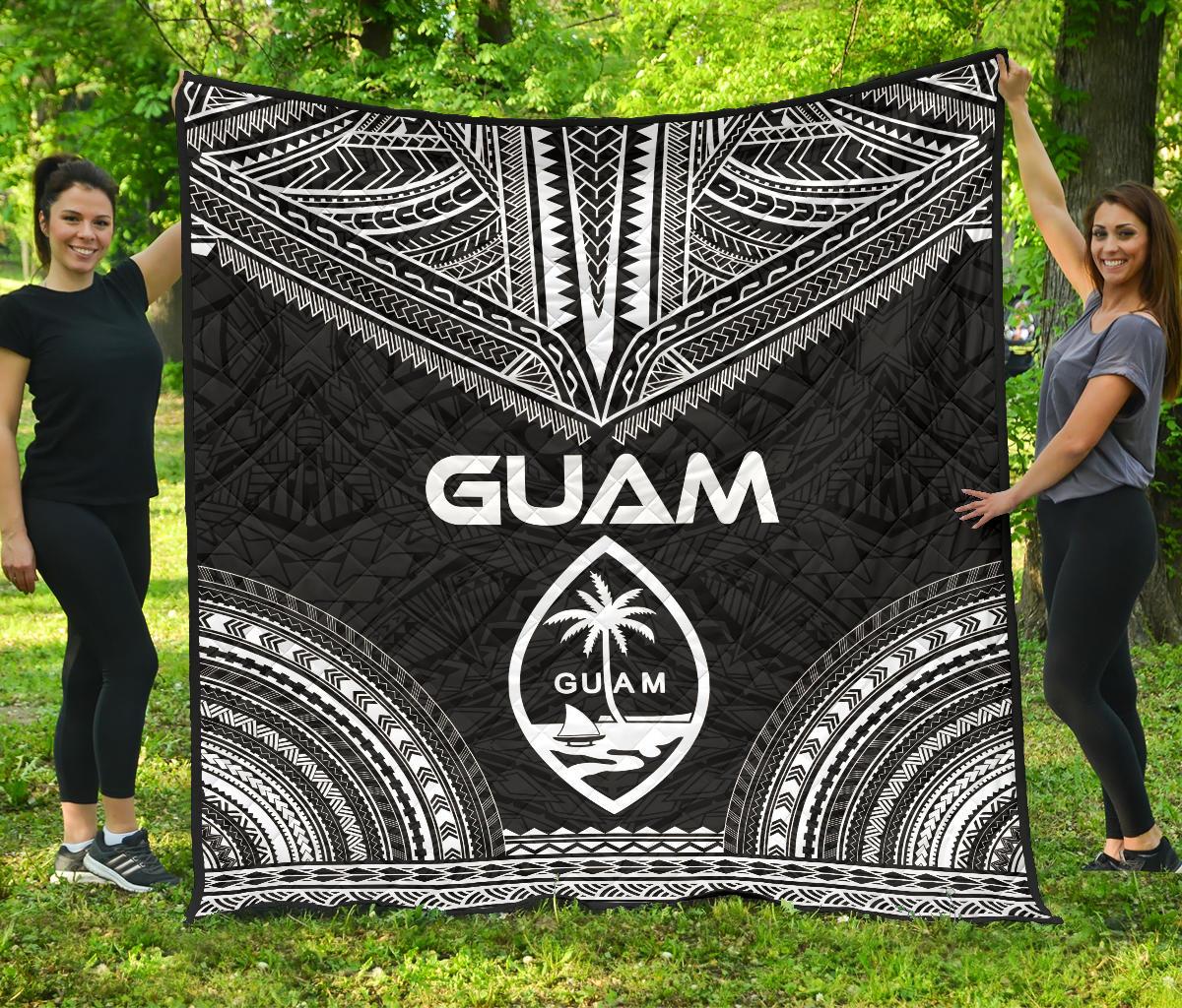 Guam Premium Quilt - Guam Coat Of Arms Polynesian Chief Black Version Black - Polynesian Pride