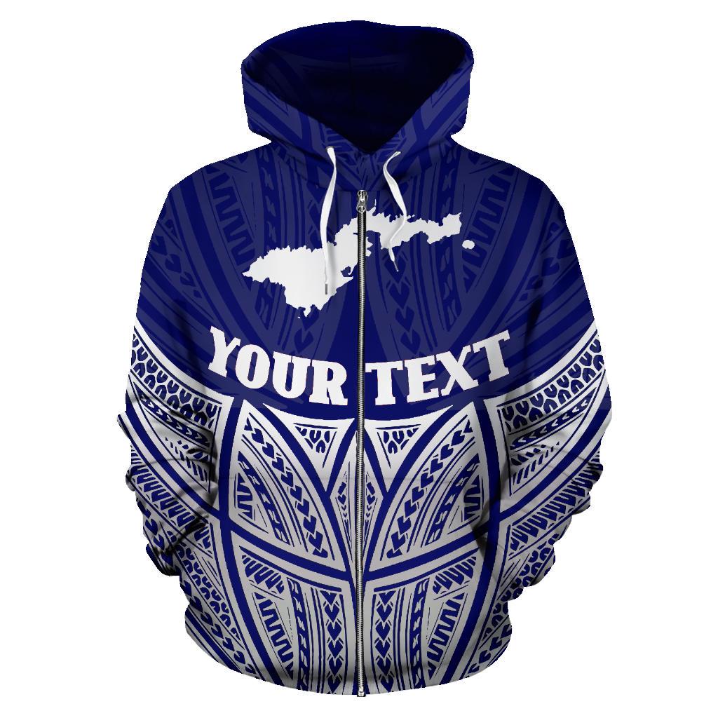 American Samoa Polynesian Custom Zip up Hoodie Blue Pride Map and Seal - Polynesian Pride