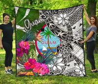 Guam Premium Quilt White - Turtle Plumeria Banana Leaf - Polynesian Pride