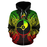 Yap Polynesian All Over Zip up Hoodie Map Reggae - Polynesian Pride