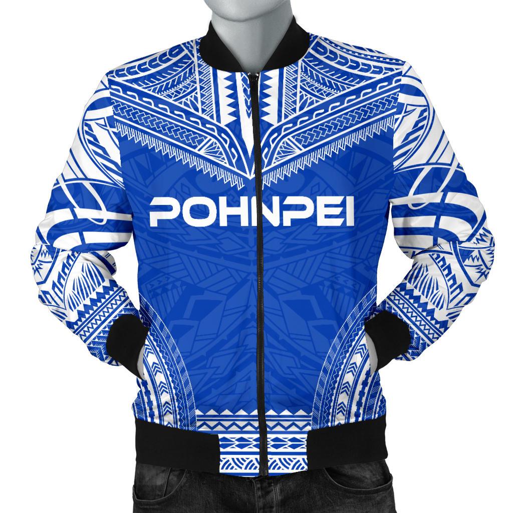 Pohnpei Flag Polynesian Chief Men's Bomber Jacket Blue - Polynesian Pride