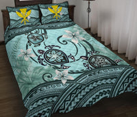 Kanaka Maoli (Hawaiian) Quilt Bed Set - Polynesian Turtle Plumeria Blue - Polynesian Pride