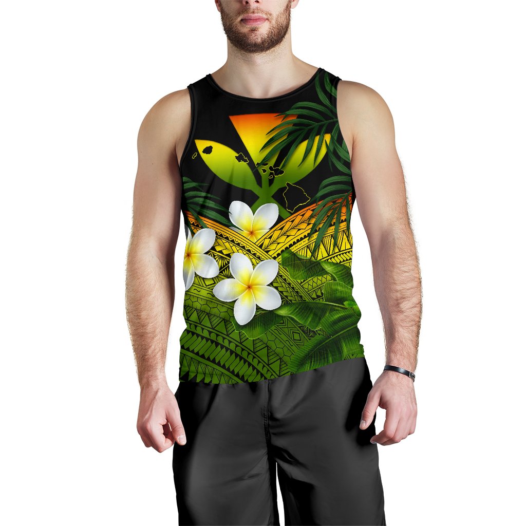 Kanaka Maoli (Hawaiian) Men's Tank Top, Polynesian Plumeria Banana Leaves Reggae Art - Polynesian Pride