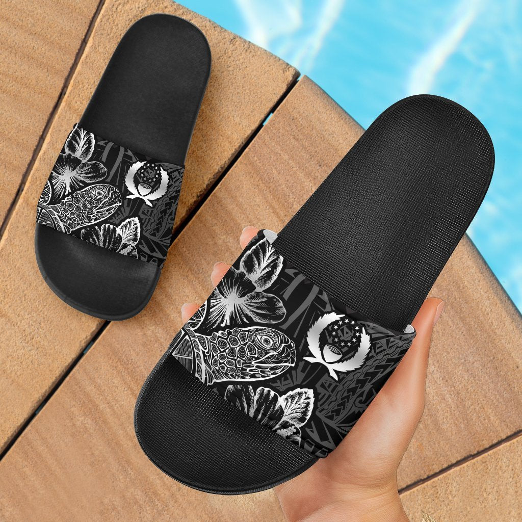 Pohnpei Sandals - Turtle Hibiscus Pattern Black Black - Polynesian Pride
