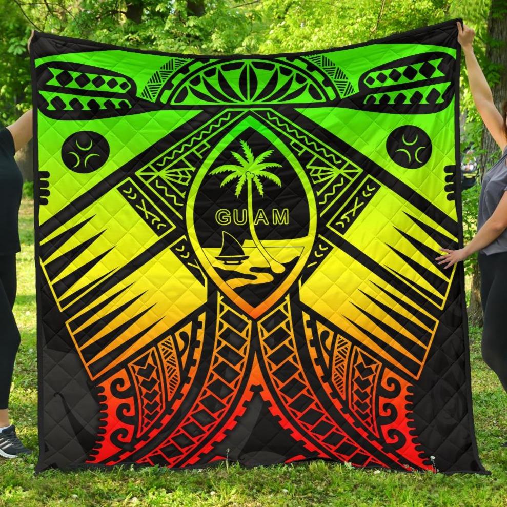Guam Polynesian Premium Quilt - Guam Reggae Seal with Polynesian Tattoo - Polynesian Pride
