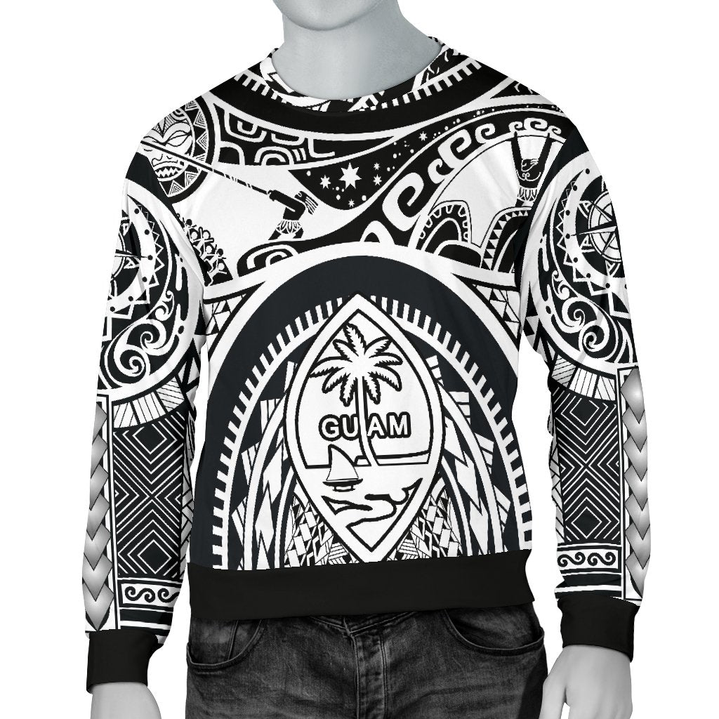 Polynesian Men's sweaters - Guam Flag, Seal with Maui Moana Tattoo Unisex White - Polynesian Pride